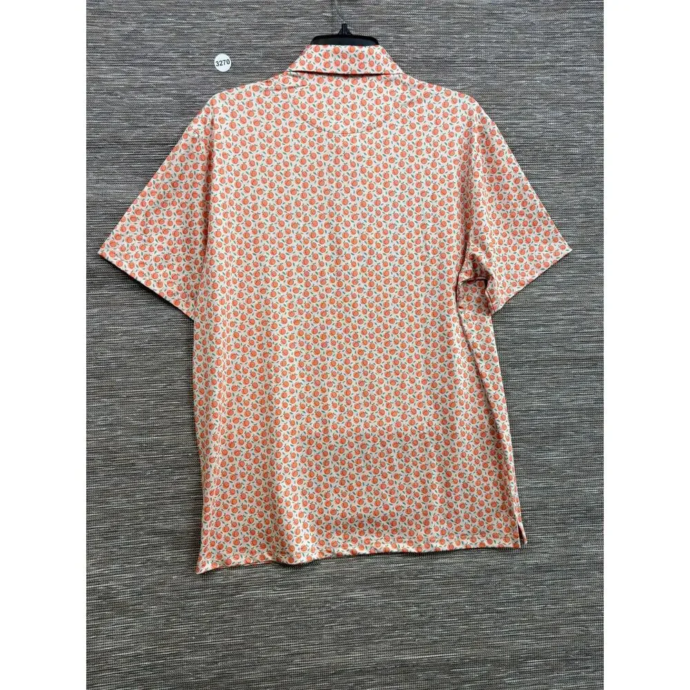 Bogey Bros Polo Shirt Mens M Orange Peach Print Performance Stretch Golf SPF 45+